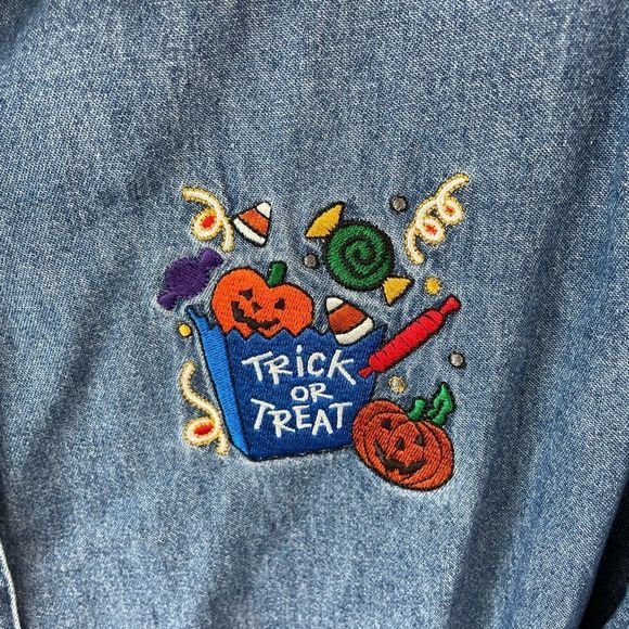 Denim Embroidered Women's Top - Picture 3 of 6